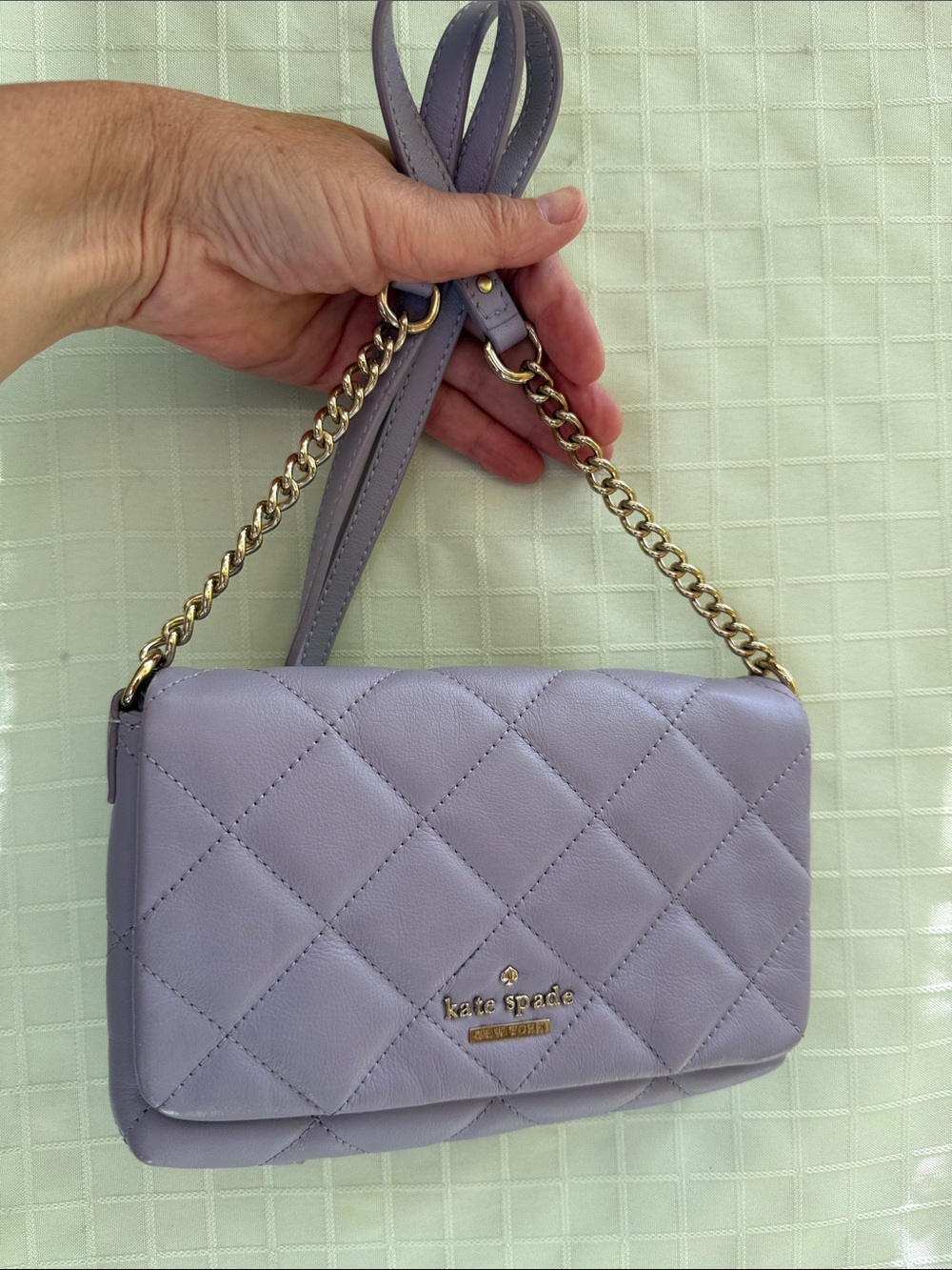 kate spade Quilted Lavender Leather Crossbody with Gold Chain